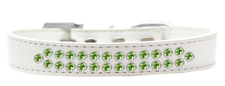 Two Row Lime Green Crystal Size 20 White Dog Collar